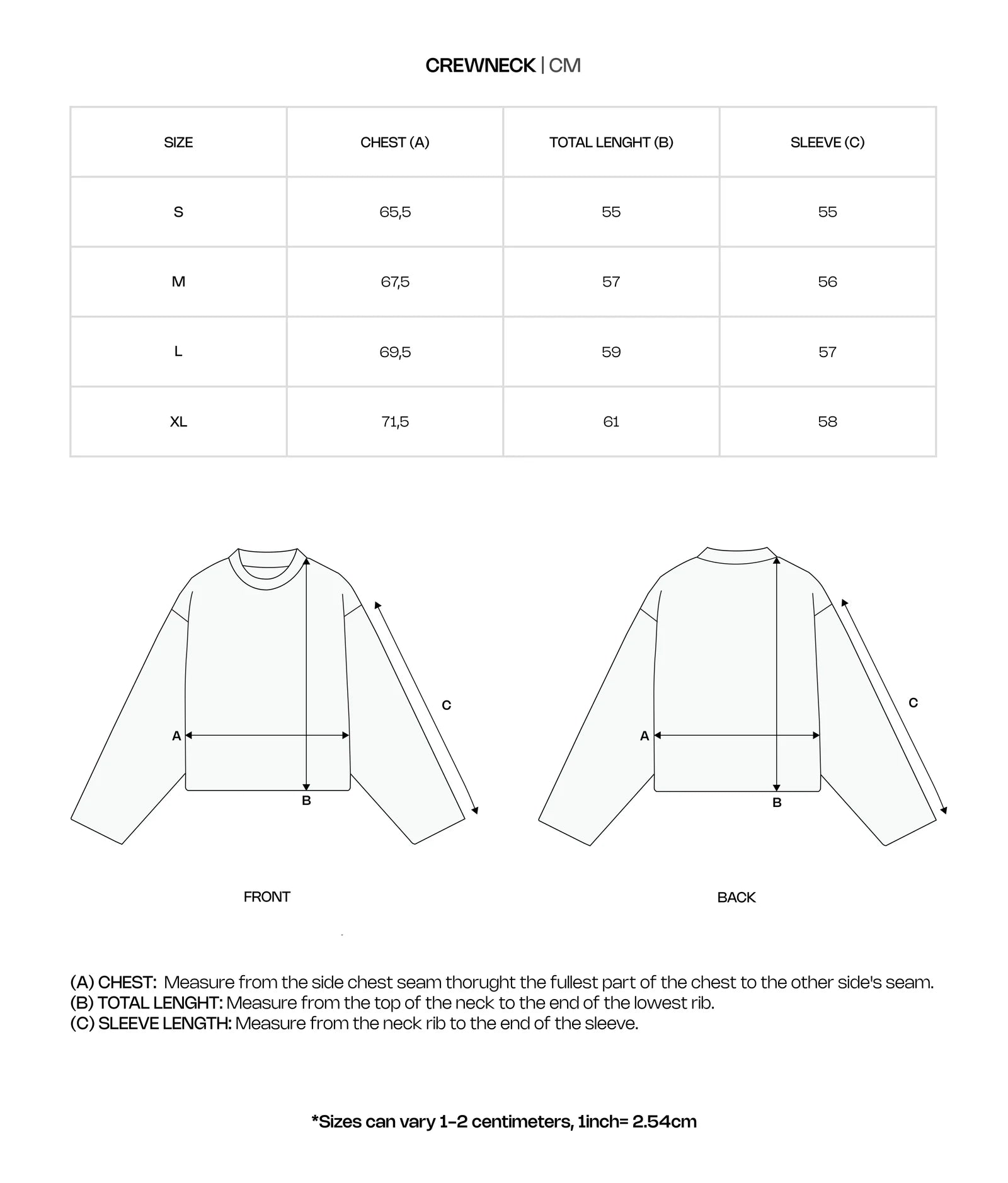 Trap Cobalt Crewneck size guide